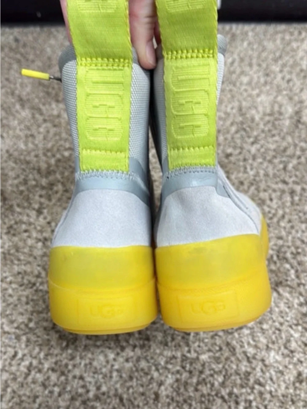 UGG Kids Light Gray and Yellow Zip-Up Waterproof Boots